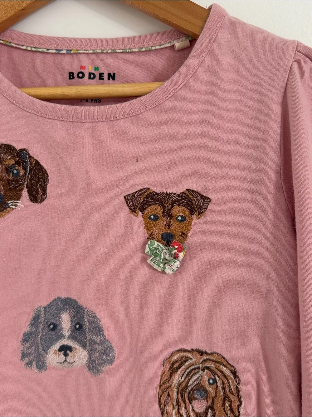 Mini Boden Pink Long-Sleeve with Embroidered Dogs